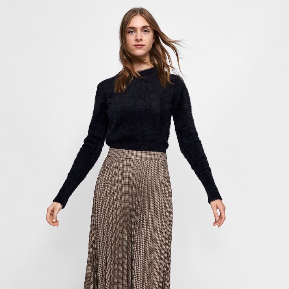 Zara Brown Pleated Midi Skirt